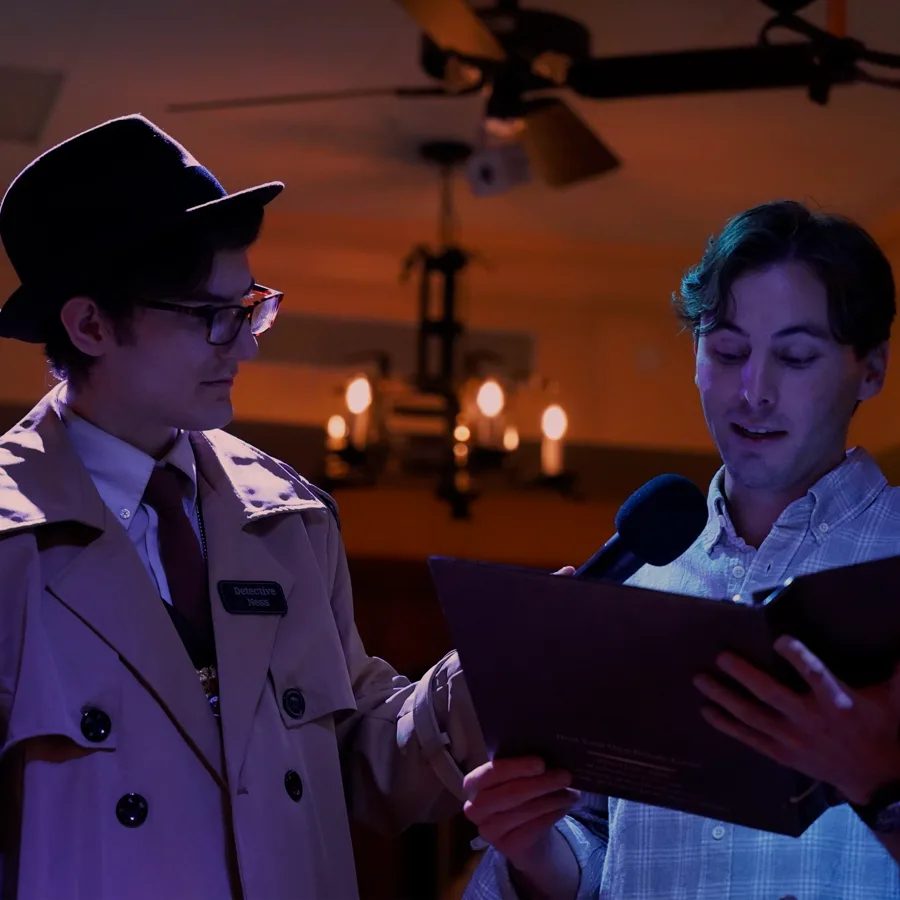 Professional actors performing at a Milwaukee murder mystery