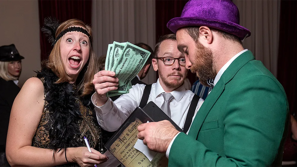 Guests enjoying a Milwaukee murder mystery party